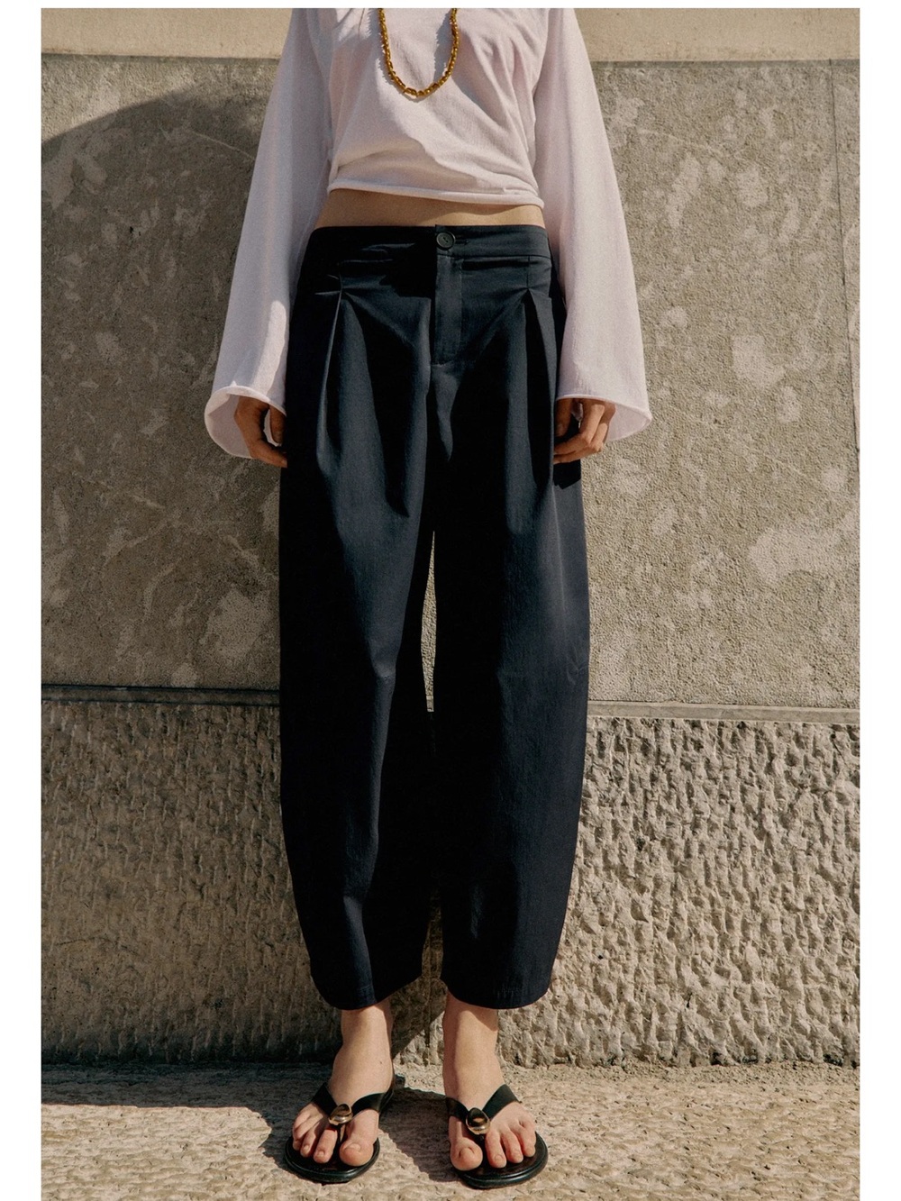 ZARA - Dark Navy Poplin Barrel Pants NWT - Size L